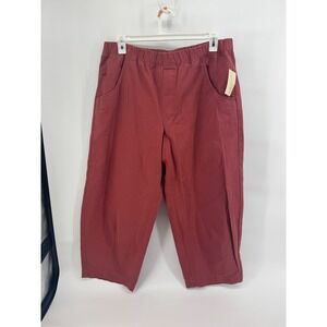 Casual Coastal/Earthy Minimalist Womens XL Pull On Wide Leg Cropped Canvas Pants